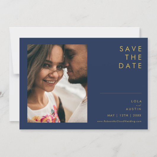 Modern Navy Blue | Horizontaal goud sparen de Datu Magnetische Uitnodiging (Voorkant)