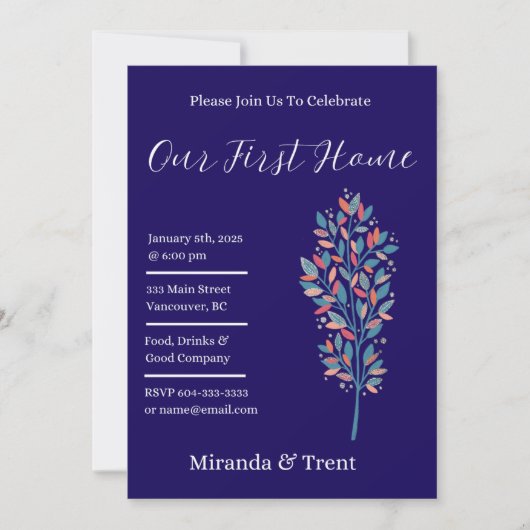 Modern Navy Blue Housewarming Party Kaart (Voorkant)