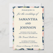 Modern Navy Blue Ivory Floral Monogram Wedding Kaart (Voorkant)