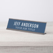 Modern Navy Blue Kantoor werknemer Bureau Naambordje (Voorkant)