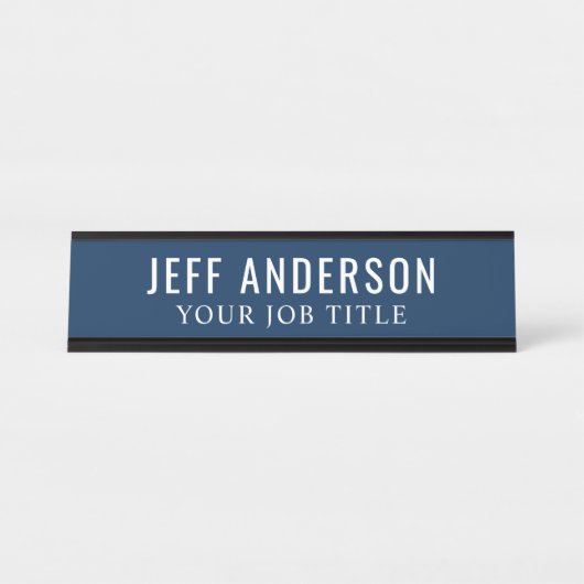 Modern Navy Blue Kantoor werknemer Bureau Naambordje (Voorkant)