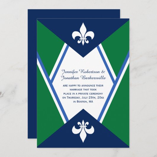 Modern Navy Blue Kelly Green Post Huwelijk Kaart (Voorkant / Achterkant)