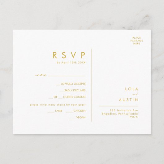 Modern Navy Blue | Keuze uit Gold Menu RSVP-Briefk (Achterkant)