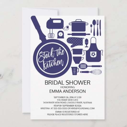 Modern Navy Blue Kitchen Bruids Douche Uitnodiging (Voorkant)