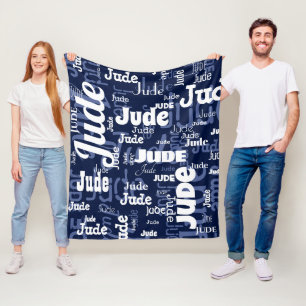 Modern Navy Blue korte naam herhalen patroon Fleece Deken