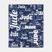Modern Navy Blue korte naam herhalen patroon Fleece Deken (Voorkant)