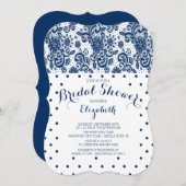 Modern Navy Blue Lace Bridal Shower Kaart (Voorkant / Achterkant)