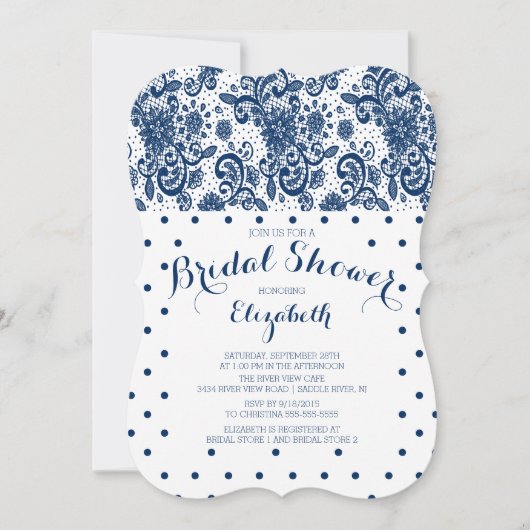 Modern Navy Blue Lace Bridal Shower Kaart (Voorkant)