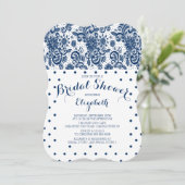 Modern Navy Blue Lace Bridal Shower Kaart (Staand voorkant)