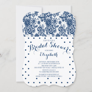 Modern Navy Blue Lace Bridal Shower Kaart