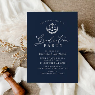 Modern Navy Blue Law School Afstudeerfeest Kaart
