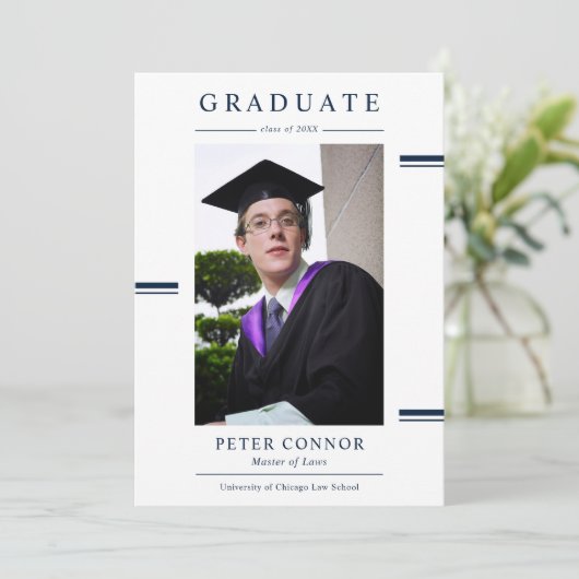 Modern Navy Blue Layer Afstuderen Kaart (Staand voorkant)