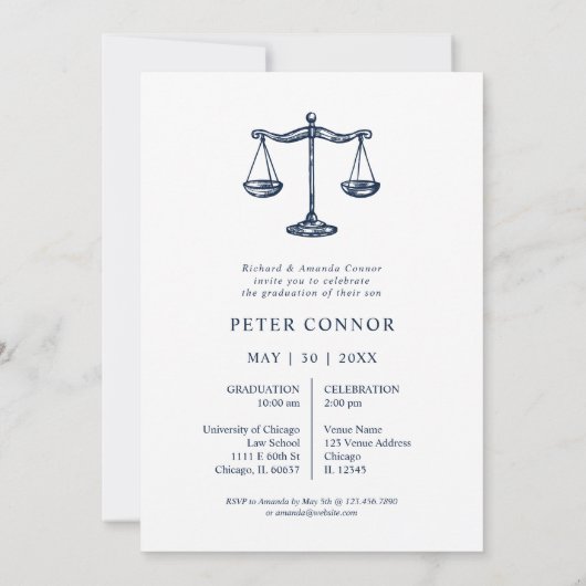 Modern Navy Blue Layer Afstuderen Kaart (Achterkant)