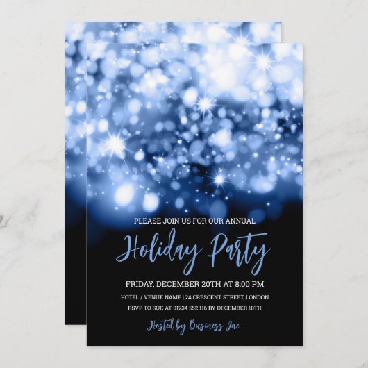 Modern Navy Blue Lights Corporate Holiday Party Kaart (Voorkant / Achterkant)