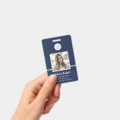 Modern Navy Blue Logo Beveiligingswerknemer Foto Badge (Handheld)