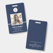 Modern Navy Blue Logo Beveiligingswerknemer Foto Badge (Voor- en achterkant)