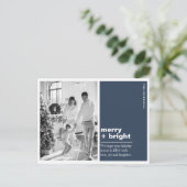 Modern Navy Blue Merry + Bright Christmas Photo  Briefkaart (Staand voorkant)