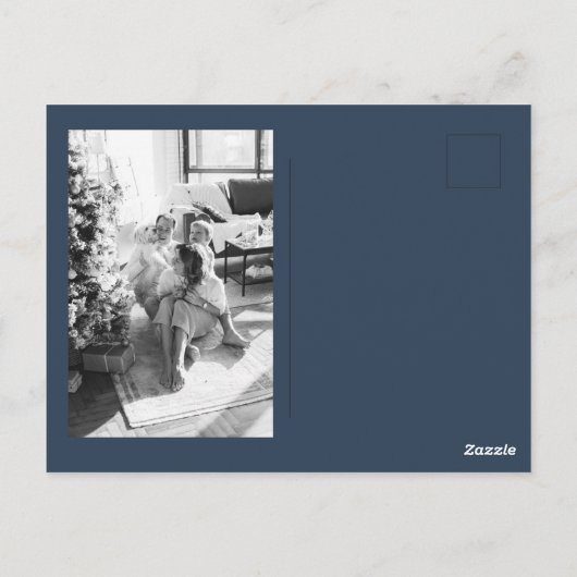 Modern Navy Blue Merry + Bright Christmas Photo Briefkaart (Achterkant)