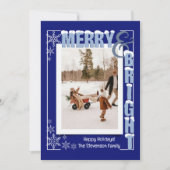 Modern Navy Blue Merry & Bright Retro Typography Feestdagenkaart (Voorkant)