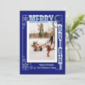 Modern Navy Blue Merry & Bright Retro Typography Feestdagenkaart (Staand voorkant)