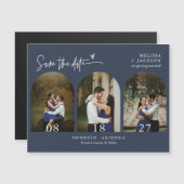 Modern Navy Blue Minimal Save the Date Arch Photo (Voorkant / Achterkant)