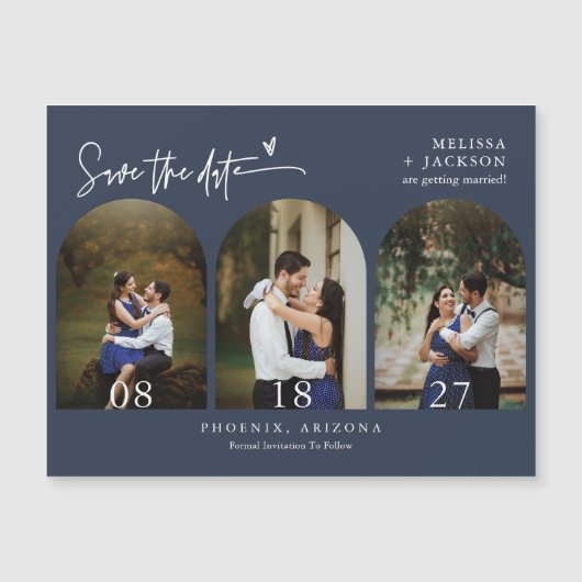 Modern Navy Blue Minimal Save the Date Arch Photo (Voorkant)