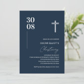 Modern Navy Blue Minimalist Boy Christening Kaart (Staand voorkant)