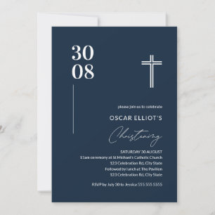 Modern Navy Blue Minimalist Boy Christening Kaart