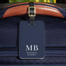 Modern Navy Blue Monogram Bagagelabel