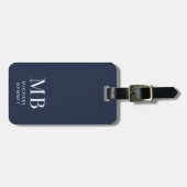 Modern Navy Blue Monogram Bagagelabel (Voorkant horizontaal)