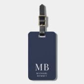 Modern Navy Blue Monogram Bagagelabel (Voorkant verticaal)