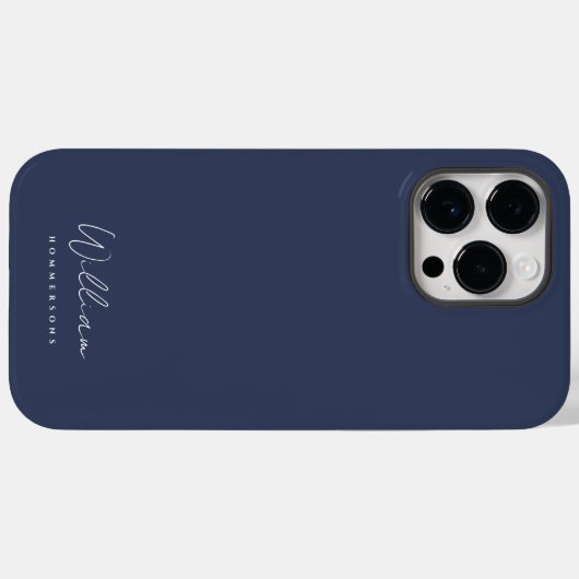 Modern Navy Blue Monogram Naam Script Case-Mate iPhone Case (Achterkant (horizontaal))