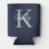 Modern Navy Blue Monogram script Blikjeskoeler (Voorkant)