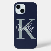Modern Navy Blue Monogram script Case-Mate iPhone Case (Achterkant)
