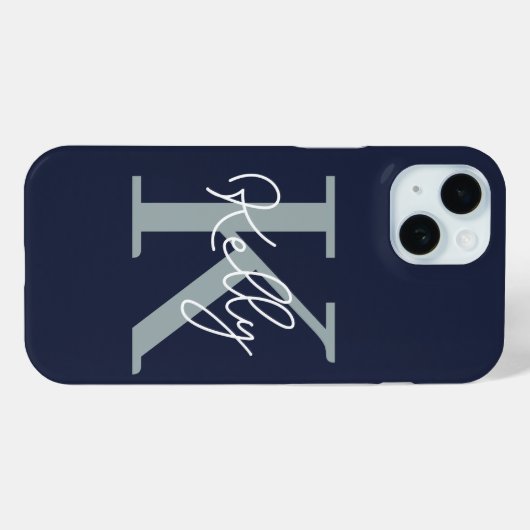 Modern Navy Blue Monogram script Case-Mate iPhone Case (Achterkant (horizontaal))