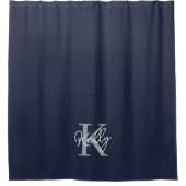 Modern Navy Blue Monogram script Douchegordijn (Voorkant)