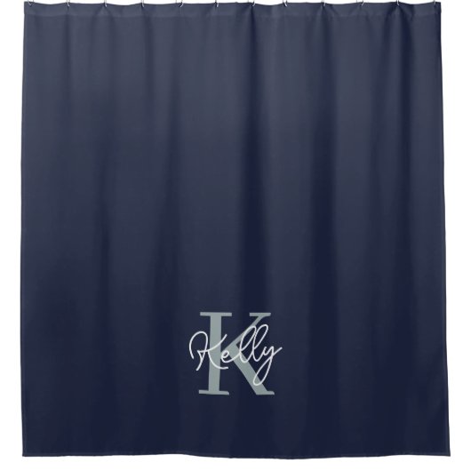 Modern Navy Blue Monogram script Douchegordijn (Voorkant)
