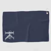 Modern Navy Blue Monogram script Golfhanddoek (Horizontaal)