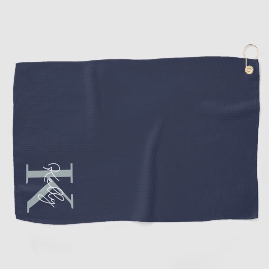 Modern Navy Blue Monogram script Golfhanddoek (Horizontaal)