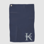 Modern Navy Blue Monogram script Golfhanddoek (Voorkant)