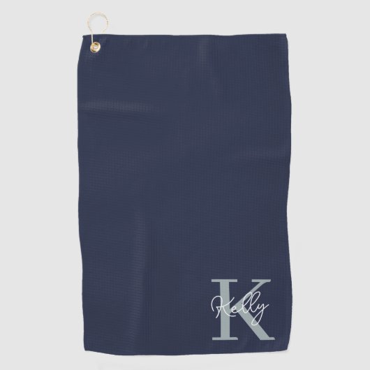 Modern Navy Blue Monogram script Golfhanddoek (Voorkant)