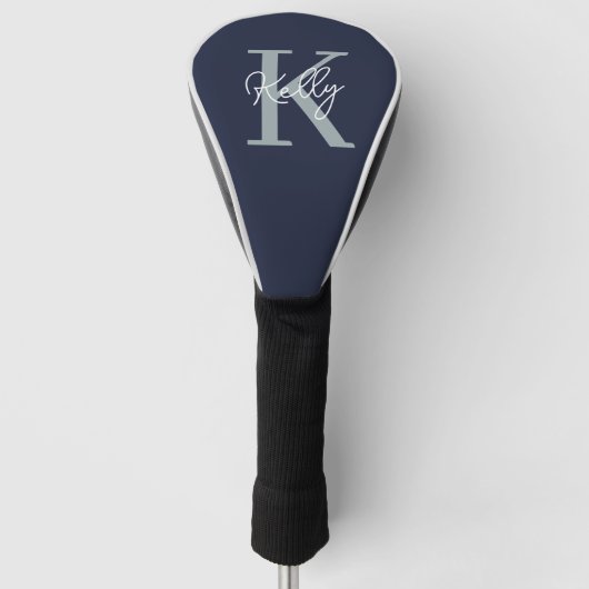 Modern Navy Blue Monogram script Golfheadcover (Voorkant)