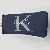 Modern Navy Blue Monogram script Golfheadcover (Voorkant)