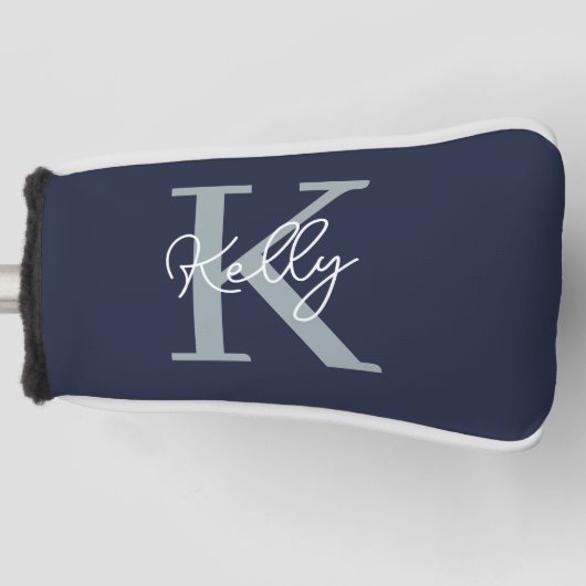 Modern Navy Blue Monogram script Golfheadcover (Voorkant)
