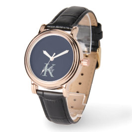 Modern Navy Blue Monogram script Horloge