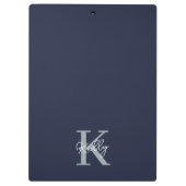 Modern Navy Blue Monogram script Klembord (Achterkant)