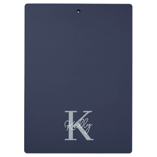 Modern Navy Blue Monogram script Klembord (Achterkant)