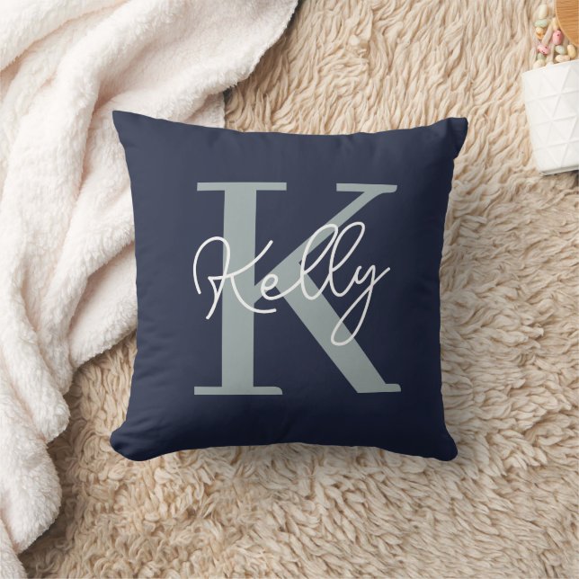 Modern Navy Blue Monogram script Kussen (Deken)