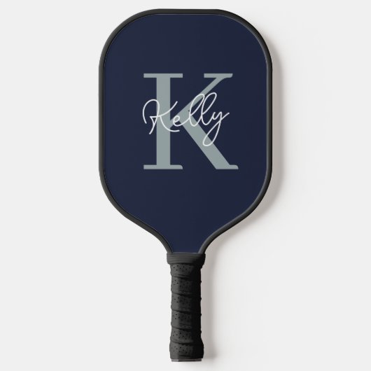 Modern Navy Blue Monogram script Pickleball Paddle (Voorkant)