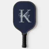Modern Navy Blue Monogram script Pickleball Paddle (Achterkant)